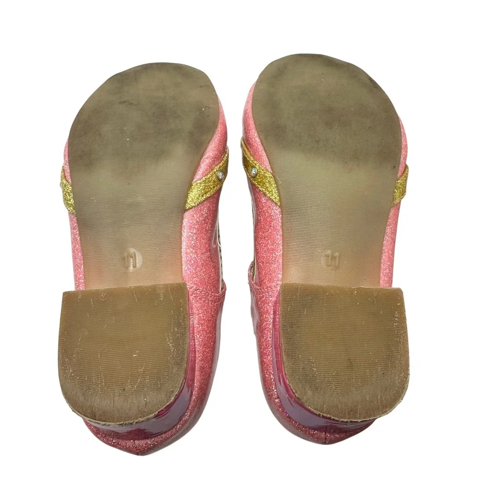 Disney Princess Pink Glitter Mary Jane Dress Up Heels Shoes Girls Gold Size 11